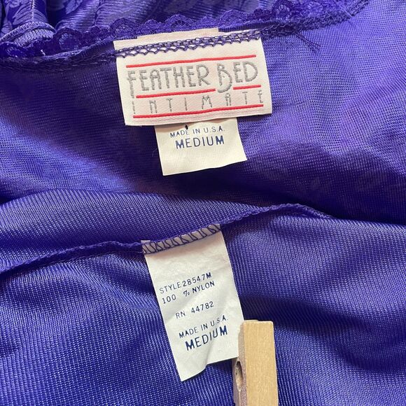 Vintage Lingerie Set Size Medium Purple Satin Robe Slip Nightgown Peignoir 80s - Picture 12 of 16